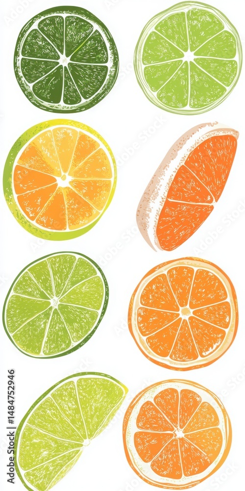 Fototapeta premium Citrus fruit slices illustration