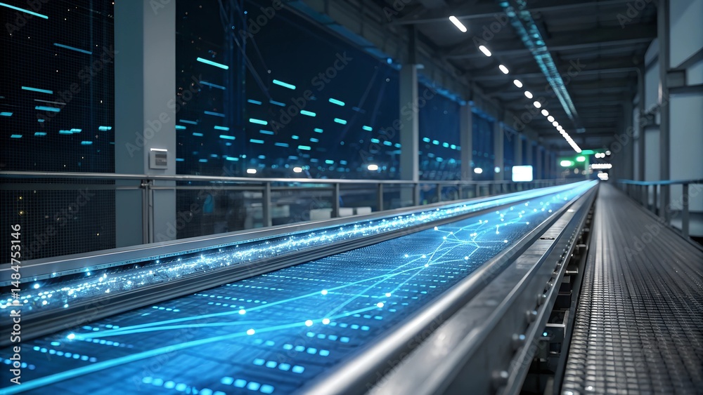 Naklejka premium Futuristic high tech conveyor belt in motion