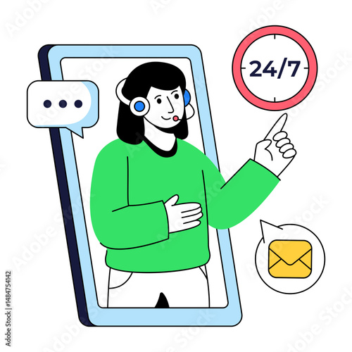 A colored design illustration of 24 hours customer support