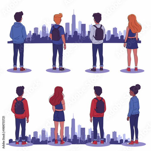 Students admiring cityscape 