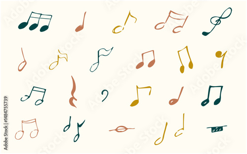 手書き風の音符のイラストセット(カラー)