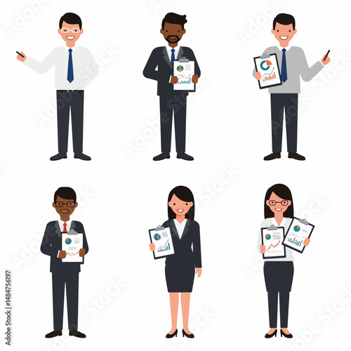 Diverse Team: A collection of business professionals, each poised and ready, holding analytical reports in hand, a testament to their collaborative efforts and expertise.