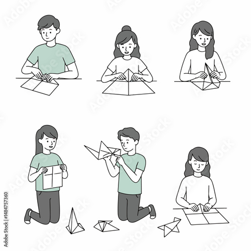 Art of Origami: A guide showing the steps of origami, with a person creating the folding of papers, demonstrating each step of the traditional Japanese art, creating intricate paper sculptures.