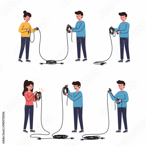 Electric Vehicle Charging Illustrated: A step-by-step illustration of a person plugging in and charging an electric vehicle, highlighting the ease and efficiency of the process.