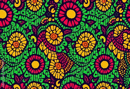 Vibrant, textured African print fabric in rich jewel tones Seamless repeat pattern,  style,  design element
