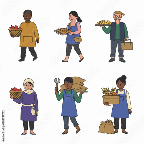 Diverse Community in Their Professions: Capturing individuals from diverse backgrounds, this illustration presents a compelling array of people engaged in their respective occupations.