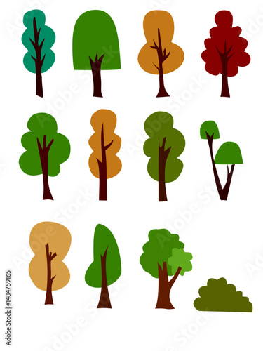 Set of different tree, tropical tree, autumn tree, summer tree element design stock