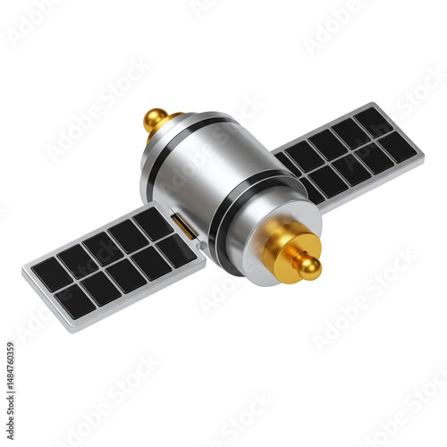 3D Silver Satellite with Solar Panels for Communication and Space Technology