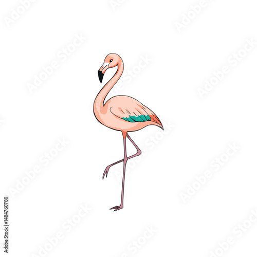 Pink Flamingo Stands Gracefully On One Leg Sticker Vector