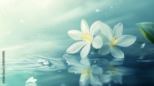 Serene white blossoms float on tranquil water