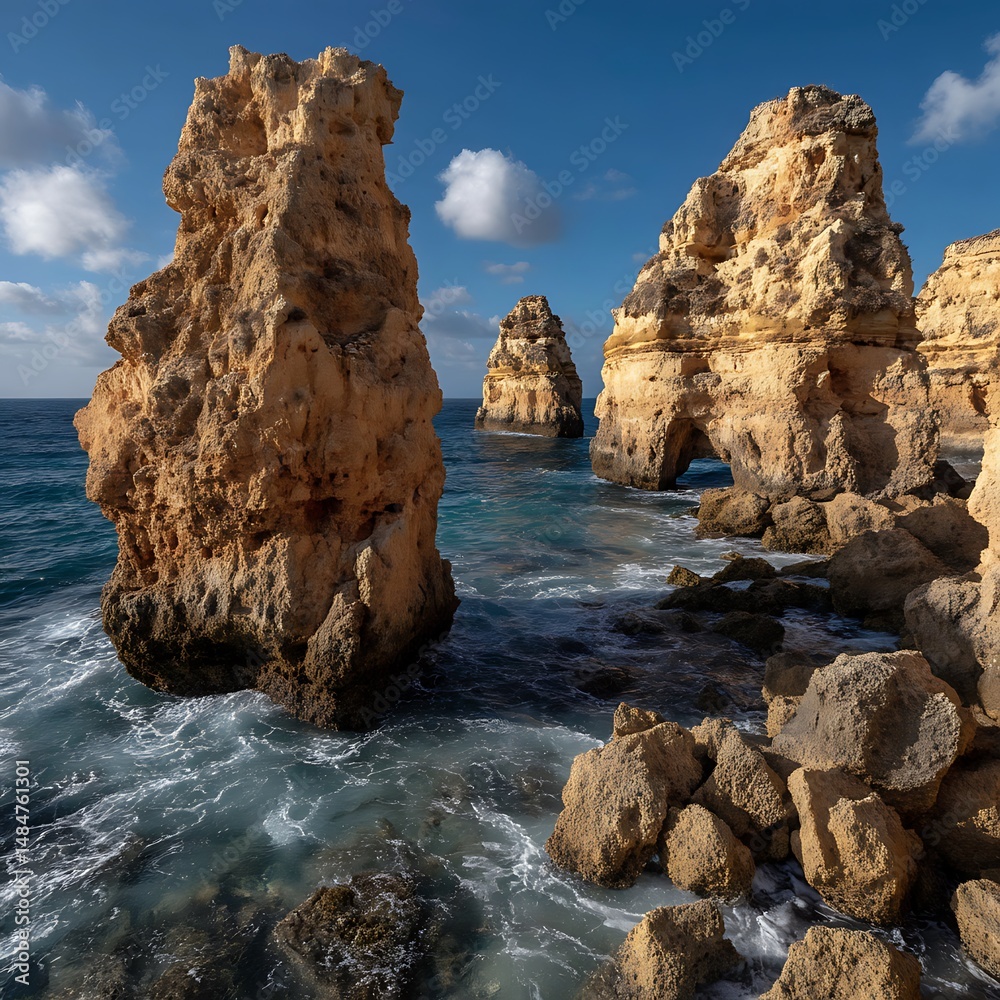 Fototapeta premium Coastal rock formations, sunny day