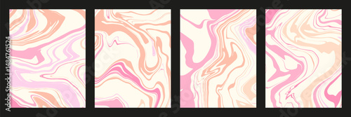 Abstract pastel color marble texture cover set. Liquid wavy lines poster collection.