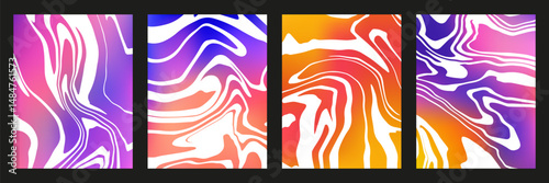 Fluid gradient cover set with marble texture. Trendy poster design template for summer party