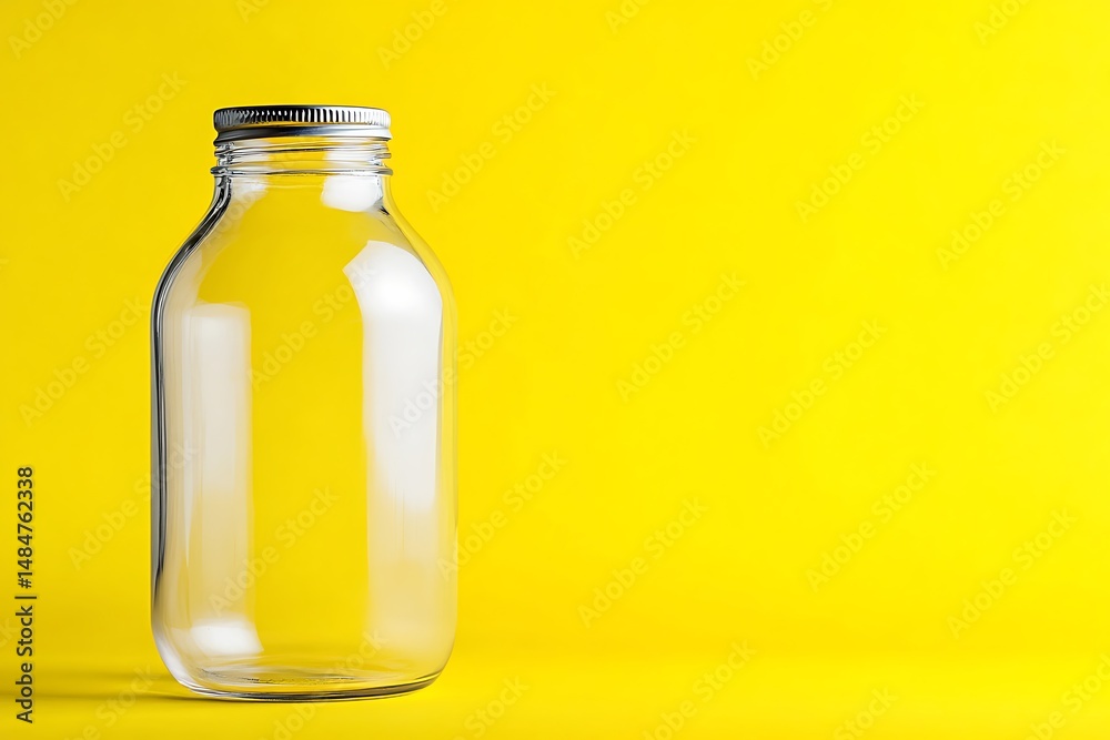 Glass bottle with silver cap on yellow Glass bottle with silver cap on yellow