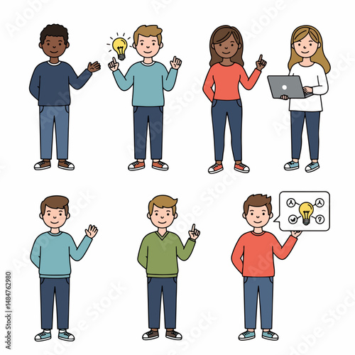 **Diverse Idea: An Illustration of varied individuals demonstrating creativity and innovation, each with a distinct approach to generating and sharing ideas.**