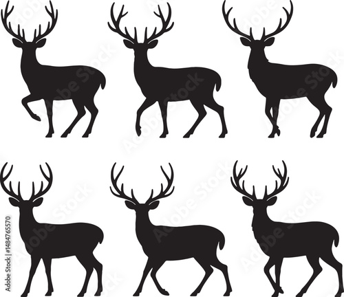 Elegant deer silhouette set wildlife illustration forest animals decorative design