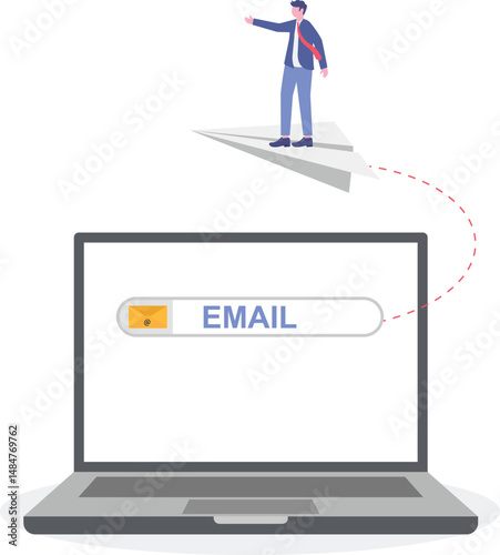 businessman launching origami paper airplane on email subscribe form on website.

