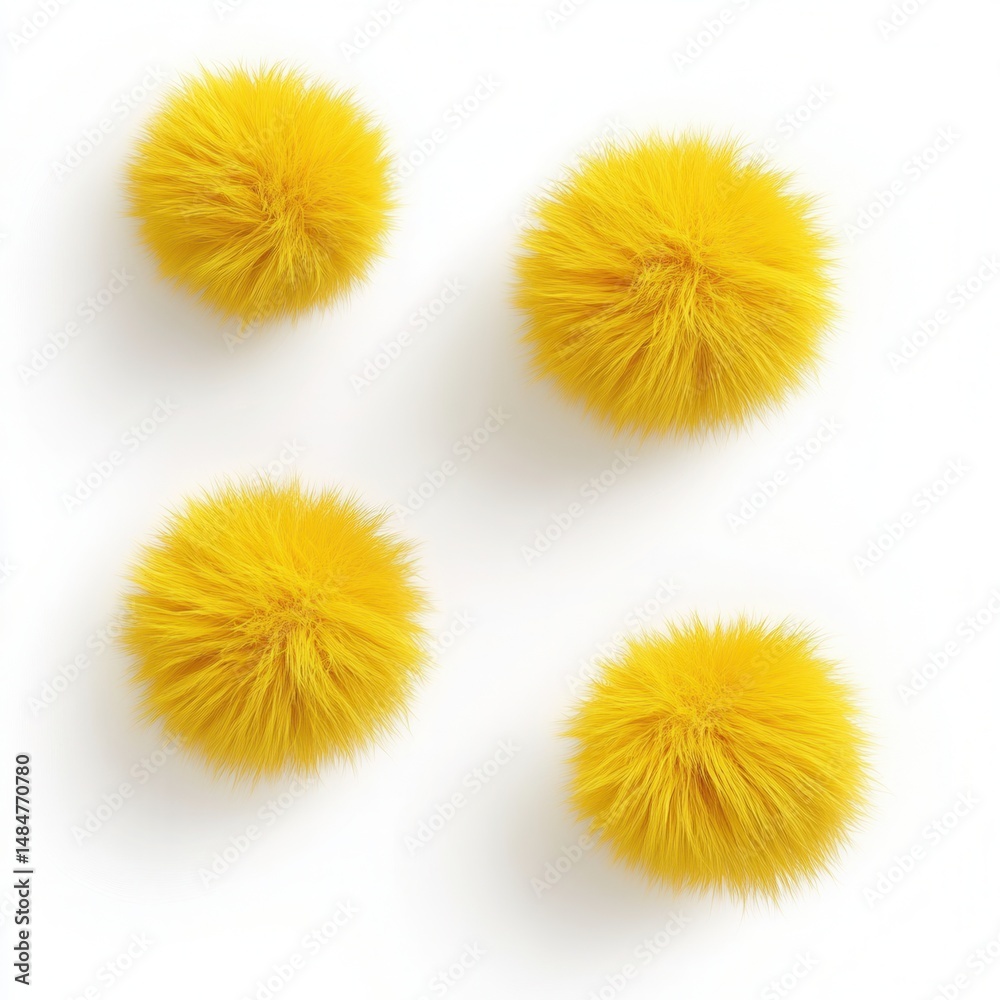 Obraz premium Yellow fluffy balls arranged neatly on a white background highlighting soft textures and vibrant colors in a minimalist display