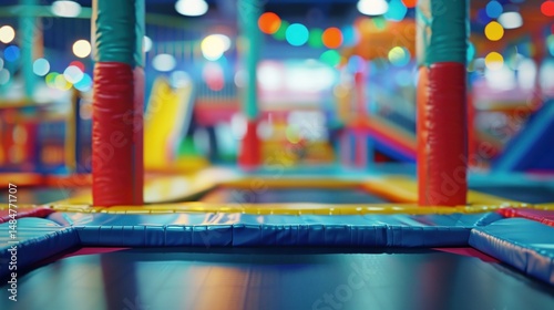 Wallpaper Mural Out of focus kids bouncing on trampoline in pastel lit indoor play area Torontodigital.ca