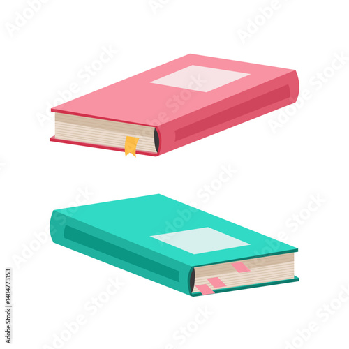 Books clipart isolated on white background. Various notebook position. Stack of books. Materials for education, reading, literature, and scientific theme.