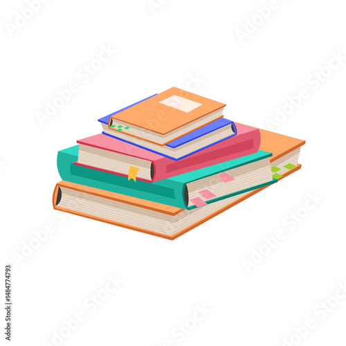 Books clipart isolated on white background. Various notebook position. Stack of books. Materials for education, reading, literature, and scientific theme.
