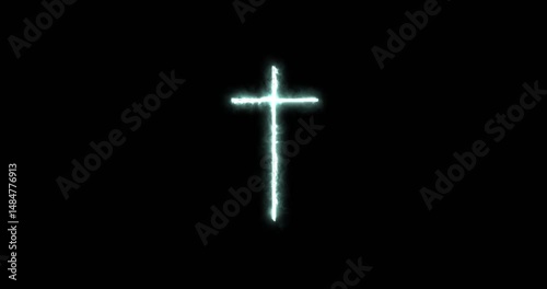 Christian cross blue flaming. Loop