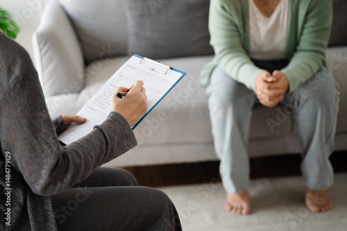 Psychologist doctor examine and listen and talking to patient with depression, anxiety