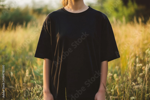 Person Wearing Black Oversized T-Shirt Mockup