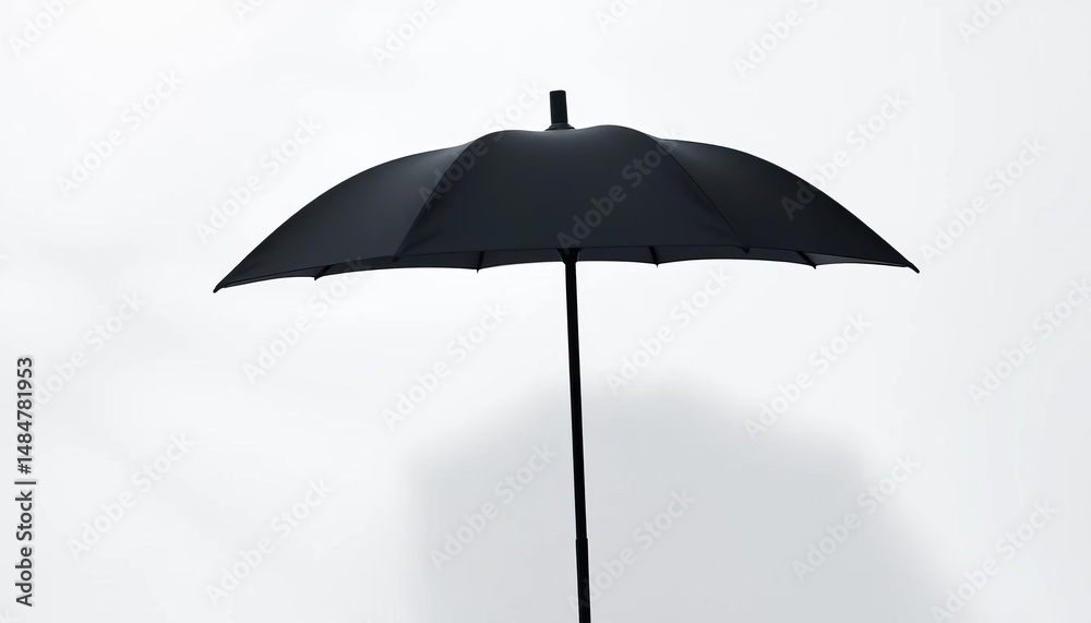 Obraz premium Simple black umbrella silhouette on white background, rain, clean