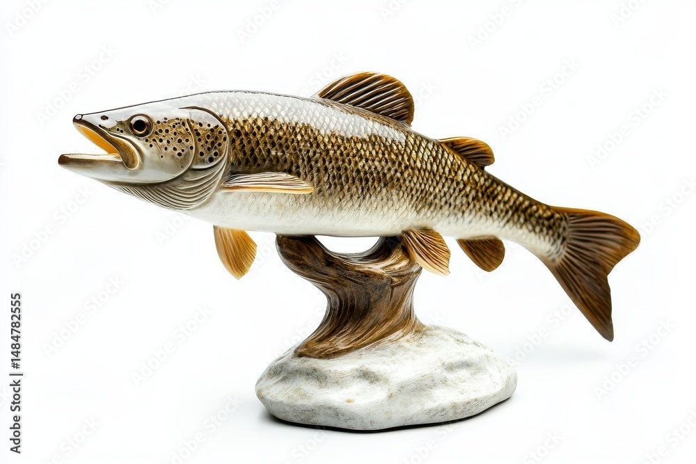 Naklejka premium Ceramic fish statue isolated on white background for home decor, collection.