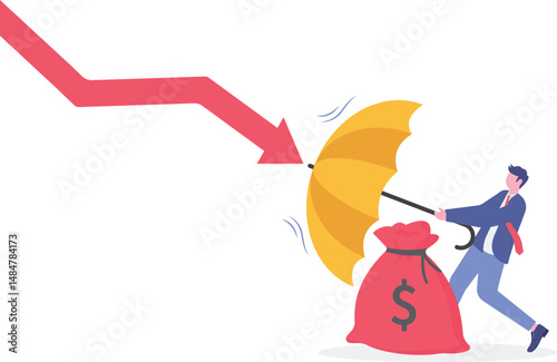 Financial security, money loss or wealth protection, defense from cyber attack or economic recession concept.flat characters.

