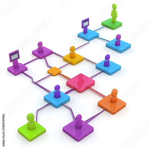 **3D Flowchart Connecting Topics Discussed In A Virtual Meeting, On White. --S 50 --V 6.1 --Raw** - @Darya (Relaxed)