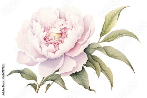 Fototapeta Naklejka Na Ścianę i Meble -  Botanical illustration peony blossom flower plant.