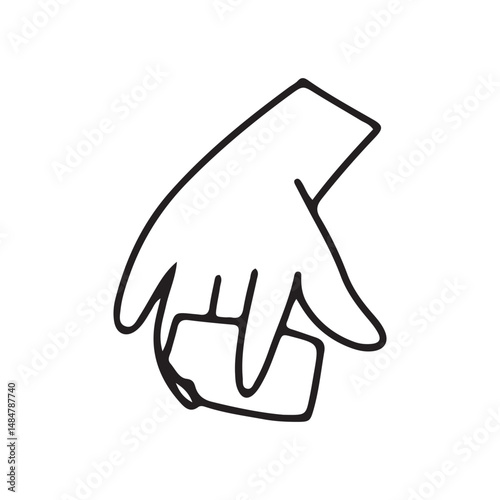 Black color outline Big set of Colorful Hands holding stuff. Different gestures