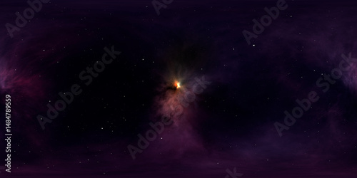Fototapeta Naklejka Na Ścianę i Meble -  360 degree space nebula. Giant interstellar cloud with stars, equirectangular projection, environment map. Spherical panorama. 3D rendering, fractal image