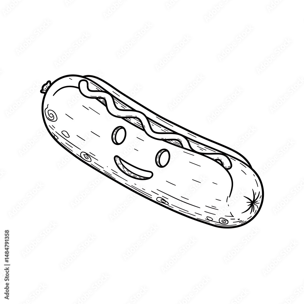 Fototapeta premium Happy Hotdog Cartoon Doodle