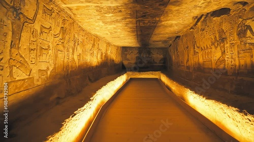 4k Footage of interior Hieroglyphs in Abu SImbel Egypt. four Interior Statues. some hieroglyphic inscriptions on the sides of the statue of King Ramses ii located at the Abu Simbel Temple.