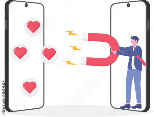 woman online influencer using magnet to draw love symbols.

