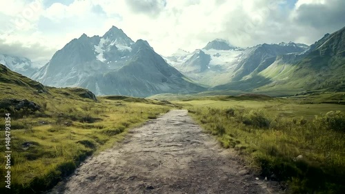 Open book on path through mountains.