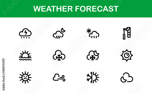 Weather Forecast Icons. Clean Vector Designs for Climate and Temperature Apps