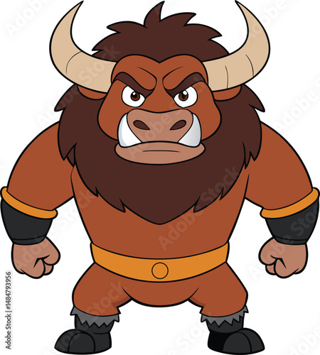 Cartoon minotaur illustration angry bull creature mythological beast vector design