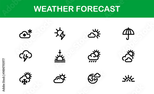 Weather Forecast Icons. Clean Vector Designs for Climate and Temperature Apps