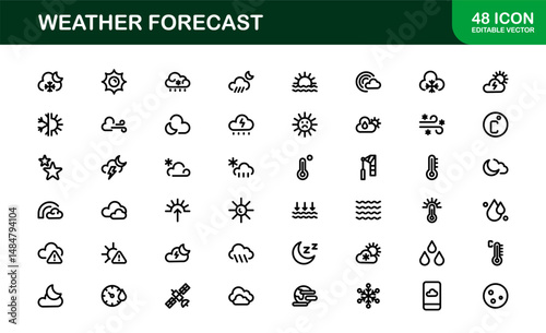 Weather Forecast Icons. Clean Vector Designs for Climate and Temperature Apps