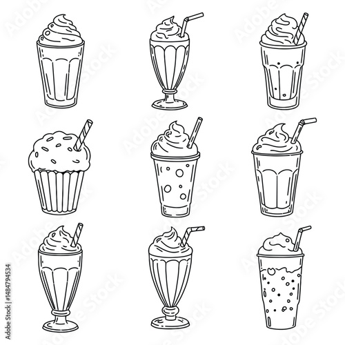 Milkshake Collection Line Art Vector – Minimal Drink Icon Set
