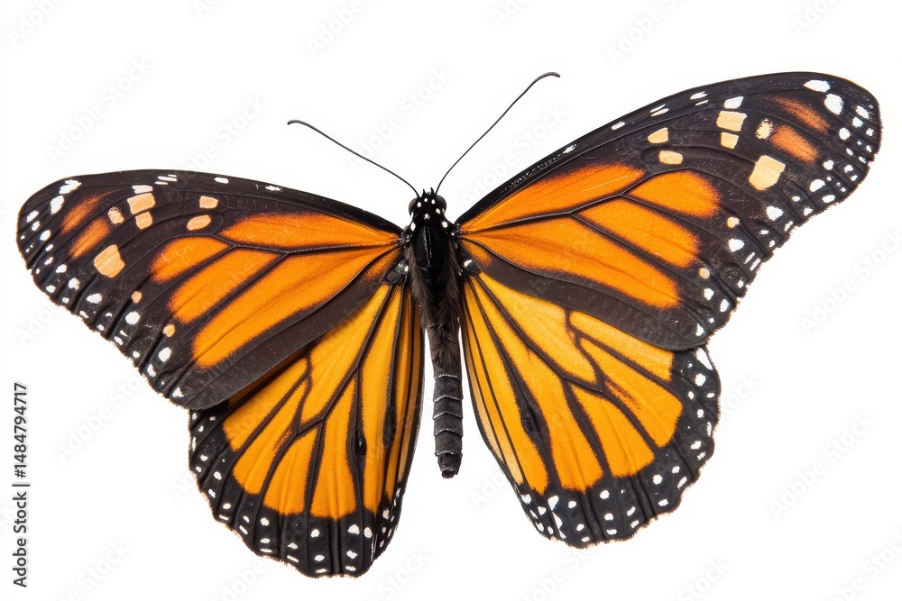 Fototapeta premium Monarch butterfly isolated on white background for educational purposes.