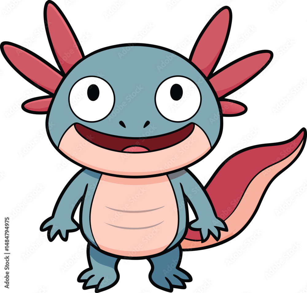 Obraz premium Smiling axolotl cartoon illustration isolated on white background vector amphibian character