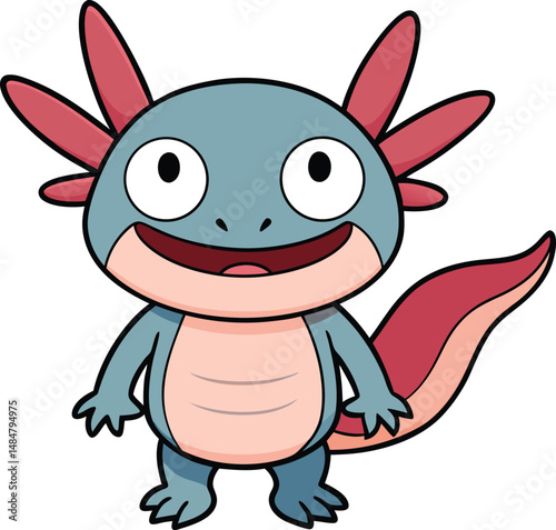 Smiling axolotl cartoon illustration isolated on white background vector amphibian character