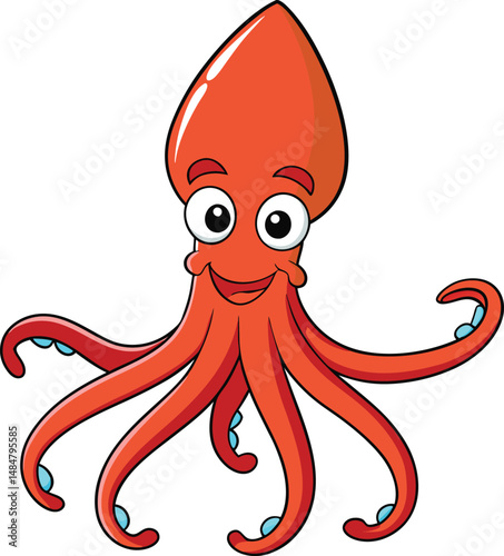 Cute cartoon squid with big eyes smiling ocean animal illustration