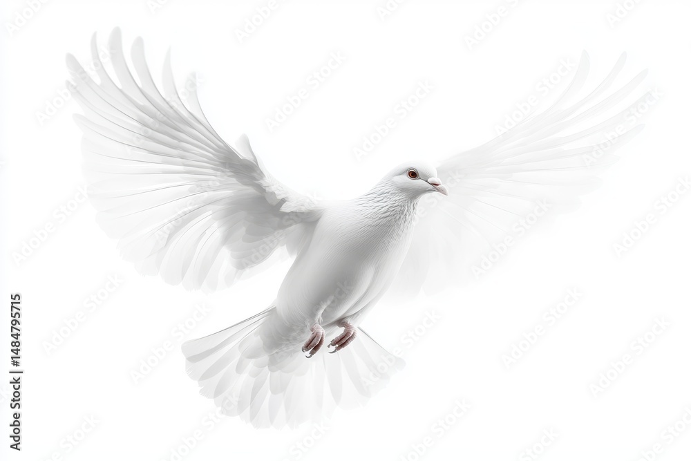 Fototapeta premium Flying white dove isolated on white background for peace and freedom concepts.
