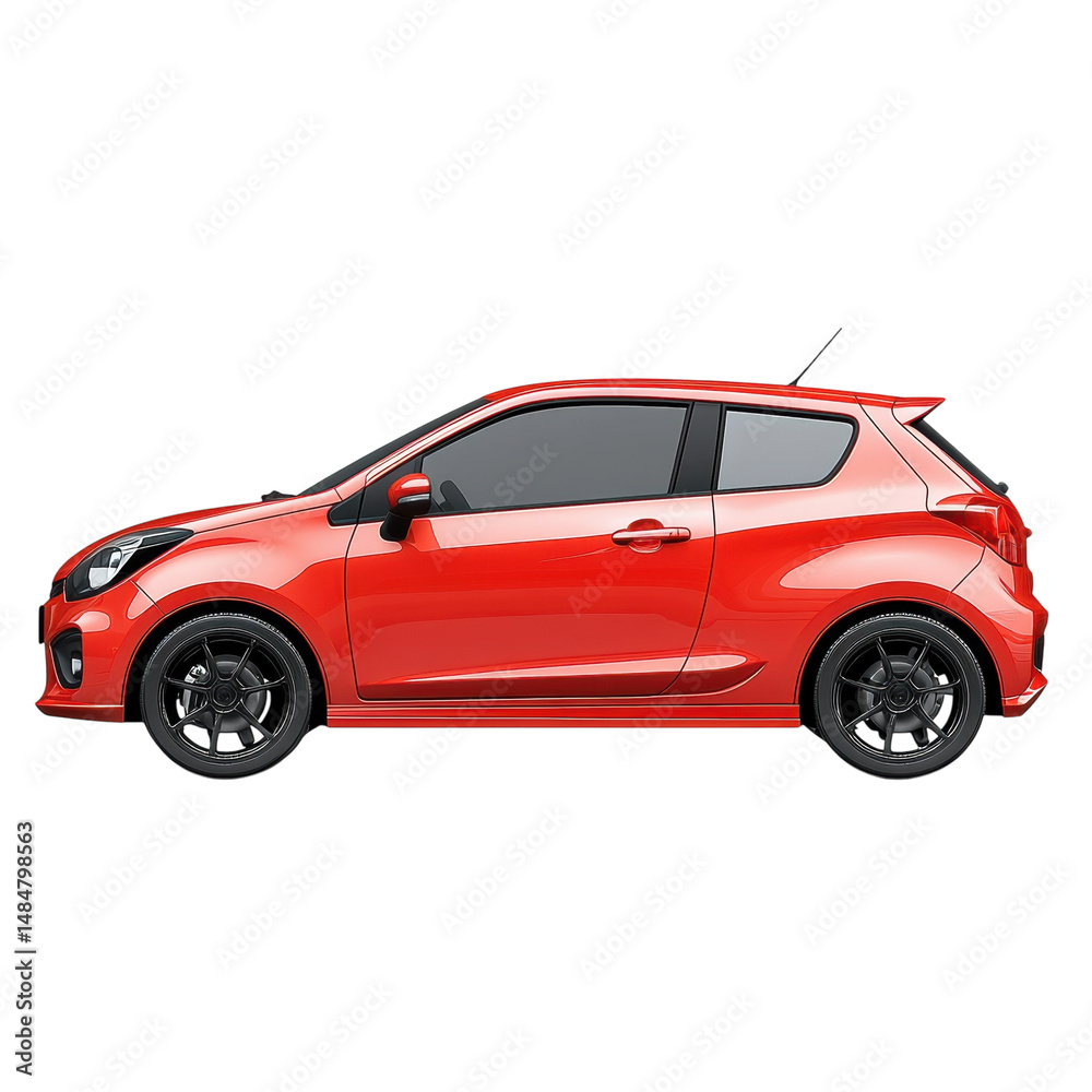 Naklejka premium A sleek vibrant red hatchback a sporty statement for urban adventures with on transparent background